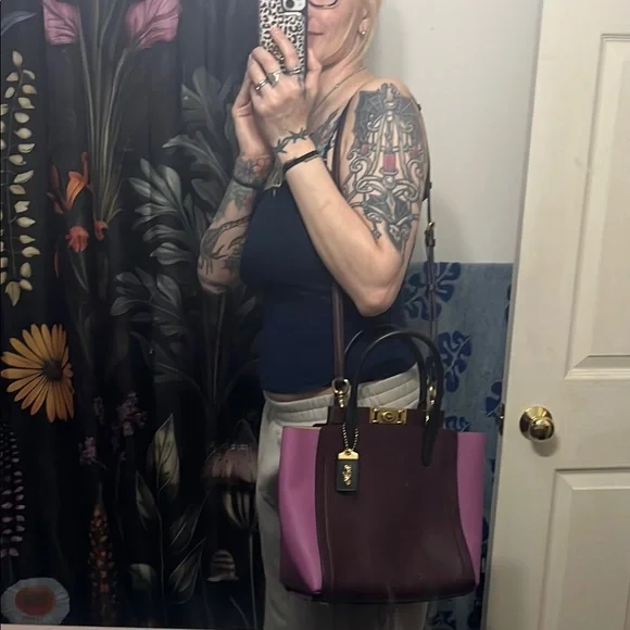 Coach Pink and Brown Satchel with Gold Accents - Picture 15 of 16